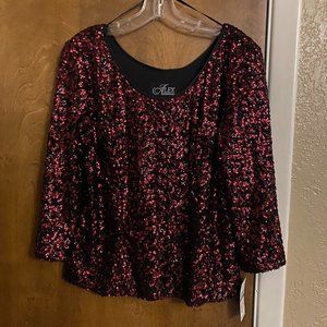 Black and Red Sequined Top - Back Zip - Alex Evenings - NWT - Large